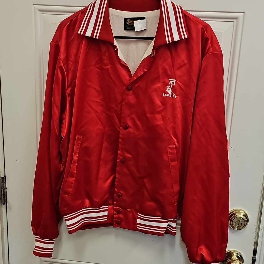 Red, Satin, Snap-Button, Jacket, Vintage, Unisex, Casual, 70s, 80s, Office, Men
